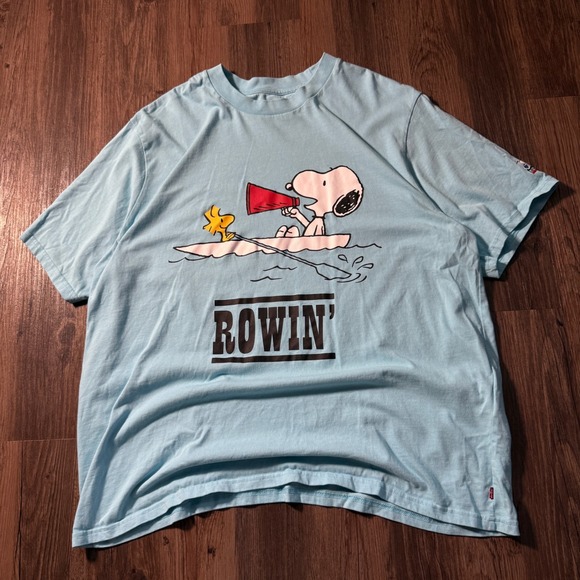 Levis x Peanuts Snoopy Rowin' T Shirt Men's XL Light Blue Crew Neck Graphic Tee - Picture 1 of 8